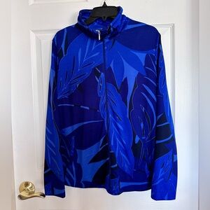 Chico’s size 2(L/12) Dark Blue Leaf Print Athleisure Zip Up Jacket